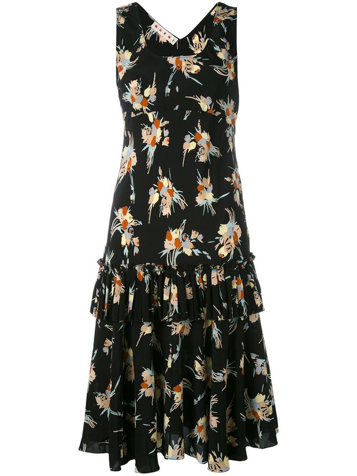 Marni Rustle Print Ruffle Print Dress, Women's, Size: 42, Black, Silk