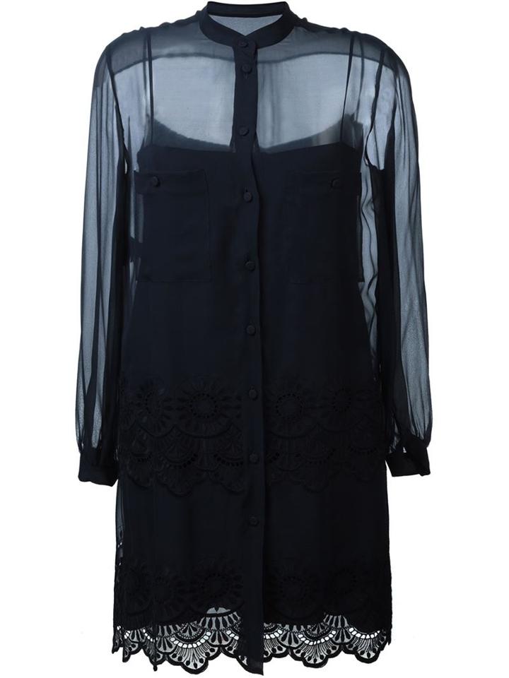 Alberta Ferretti Embroidered Sheer Shirt Dress, Women's, Size: 44, Blue, Silk/cotton/polyester