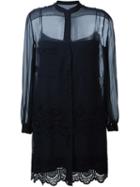 Alberta Ferretti Embroidered Sheer Shirt Dress, Women's, Size: 44, Blue, Silk/cotton/polyester
