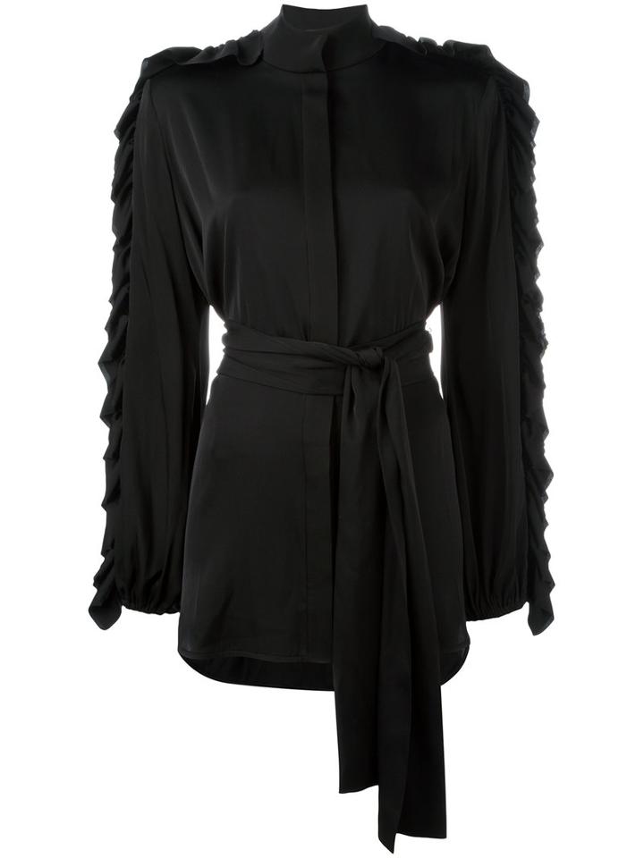 Ellery Ruffled Belted Shirt, Women's, Size: 8, Black, Silk/spandex/elastane