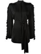 Ellery Ruffled Belted Shirt, Women's, Size: 8, Black, Silk/spandex/elastane