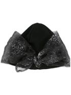 Federica Moretti 'glitter Bow Detail' Beanie, Women's, Black, Polyester/cotton