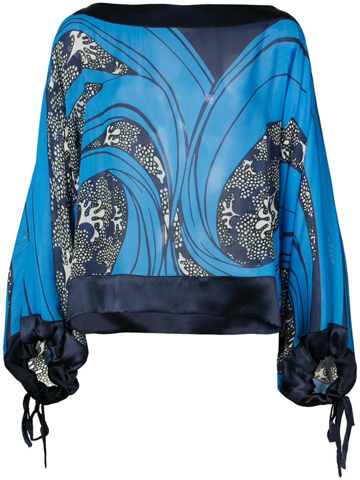Warm Printed Scarf Top - Blue