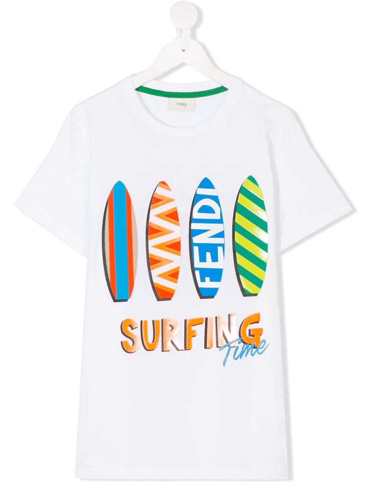 Fendi Kids Teen Surf-print T-shirt - White