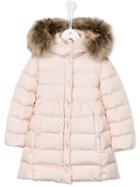 Moncler Kids Fur Hooded Padded Coat, Girl's, Size: 6 Yrs, Pink/purple