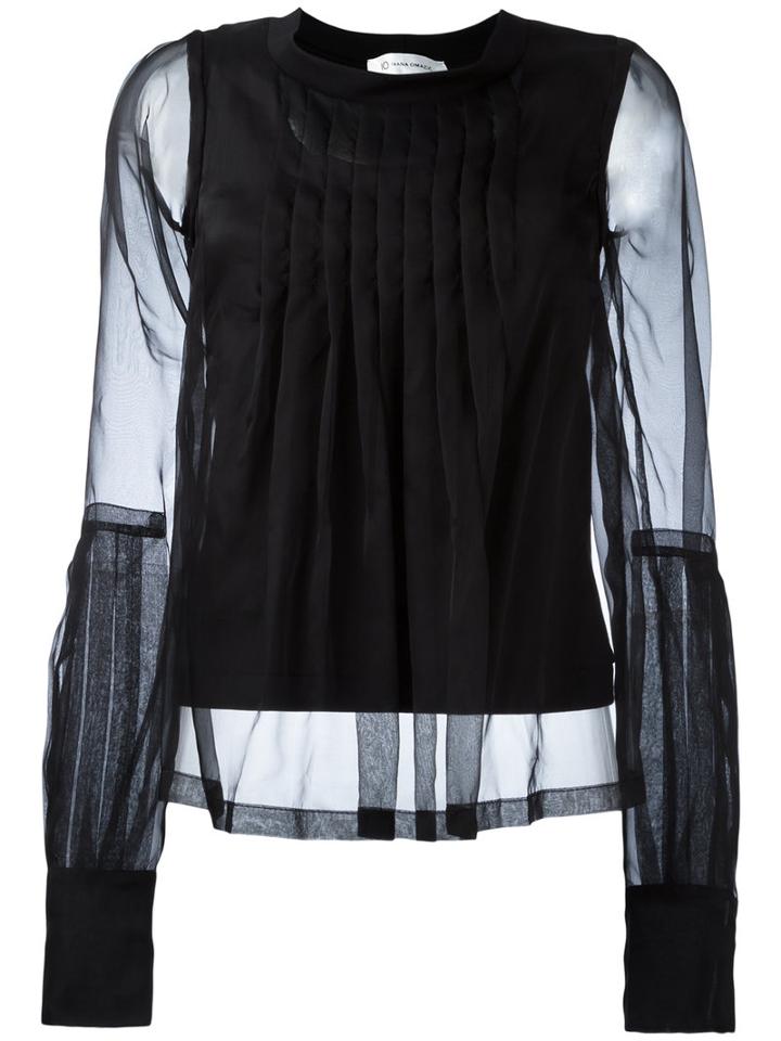 Io Ivana Omazic Pleated Front Sheer Blouse, Women's, Size: 42, Black, Cotton/spandex/elastane/silk
