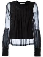 Io Ivana Omazic Pleated Front Sheer Blouse, Women's, Size: 42, Black, Cotton/spandex/elastane/silk