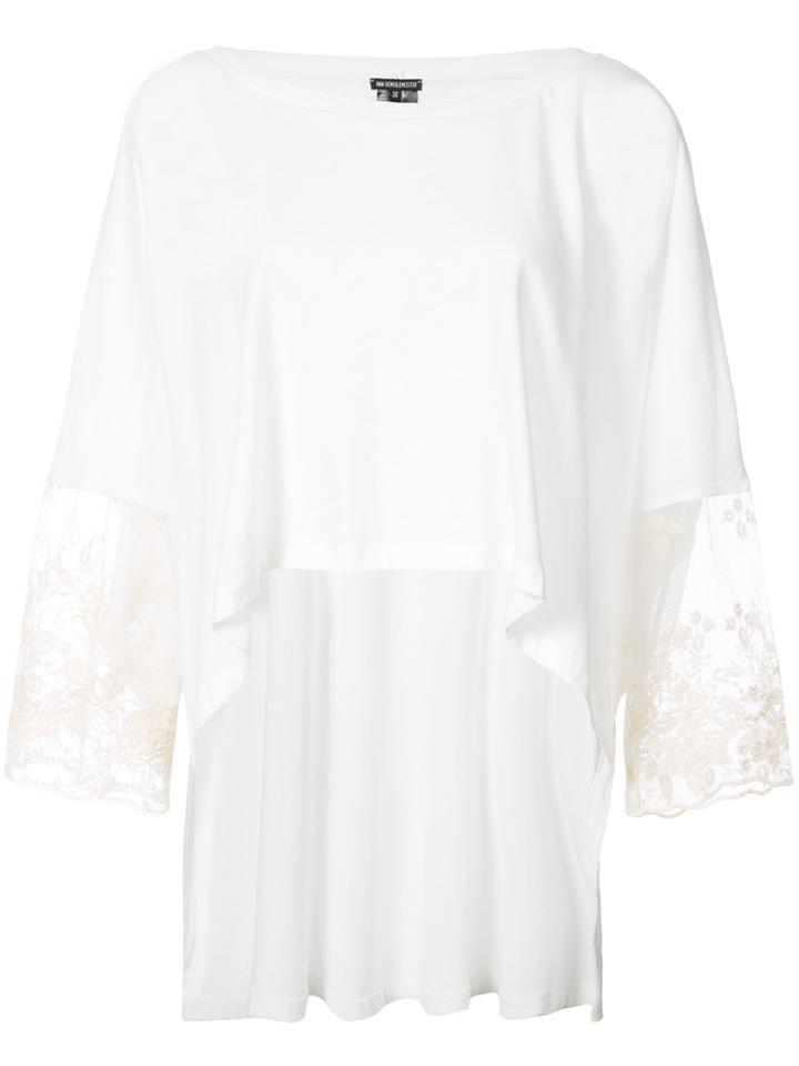 Ann Demeulemeester Lace Sleeve High Low T-shirt - White