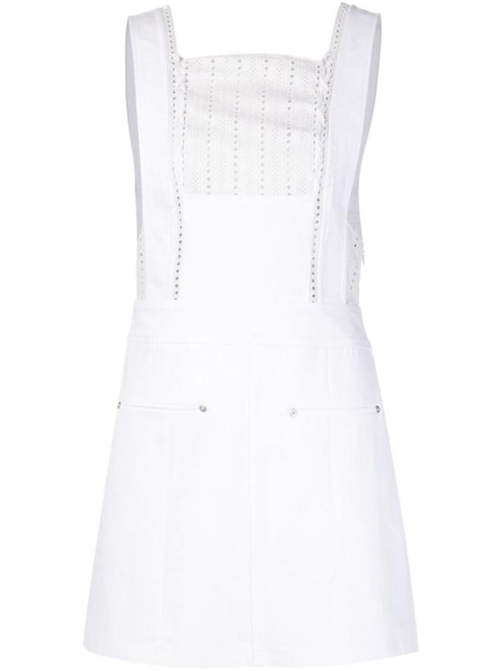 Thakoon Broderie Anglaise Panel Denim Dress, Women's, Size: 4, White, Cotton/polyester/spandex/elastane