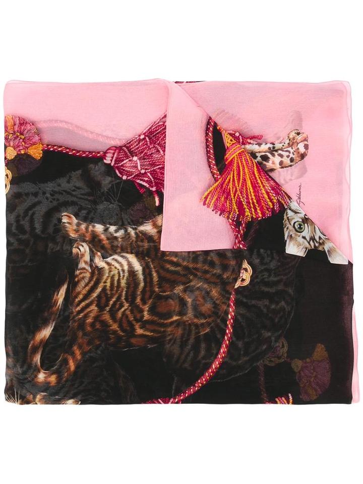 Dolce & Gabbana Cat Print Scarf, Women's, Black, Silk