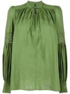 Plein Sud Lace Up Pleated Blouse, Women's, Size: 36, Green, Cotton
