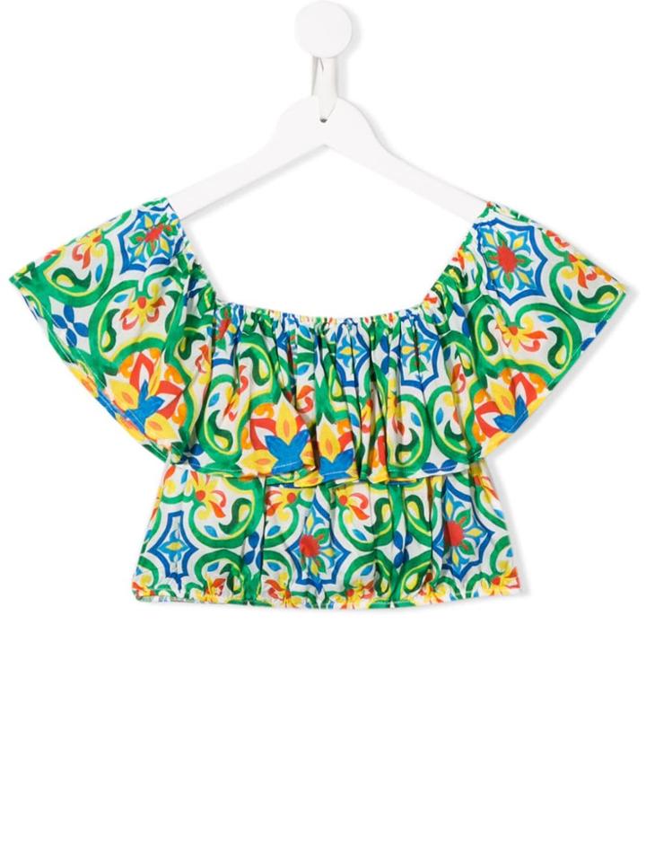 Mc2 Saint Barth Kids Teen Cropped Ruffle Top - Green
