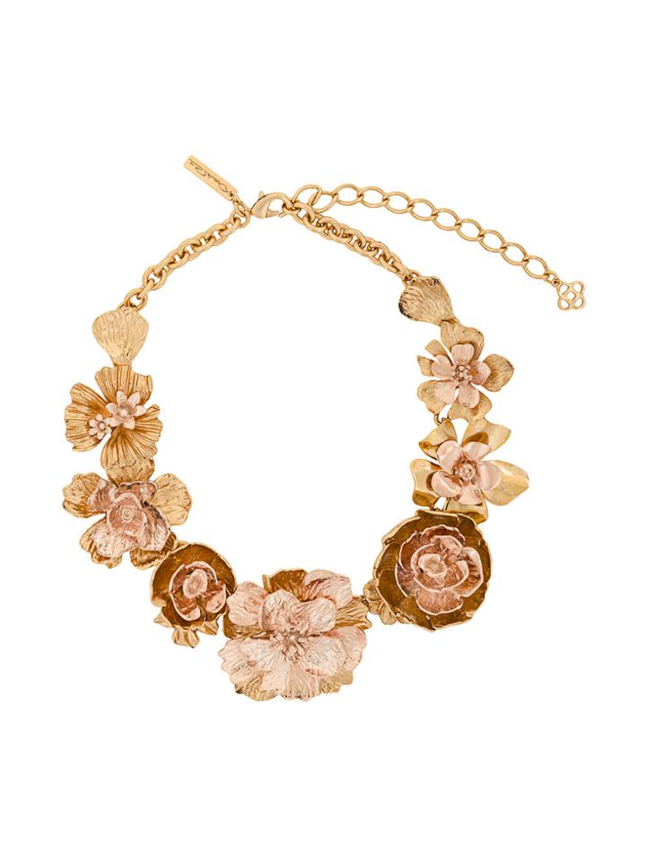 Oscar De La Renta Large Floral Appliqués Necklace - Metallic