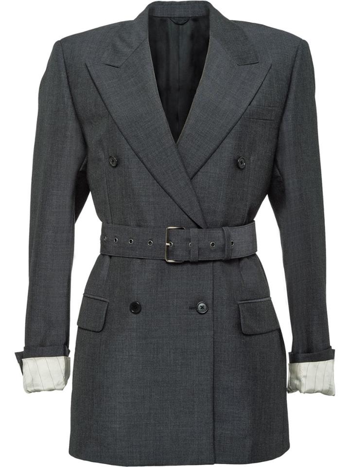 Prada Belted Fitted Blazer - Grey