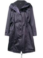 Jil Sander Navy Hooded A Line Parka With Buttons And Zipper Closure -