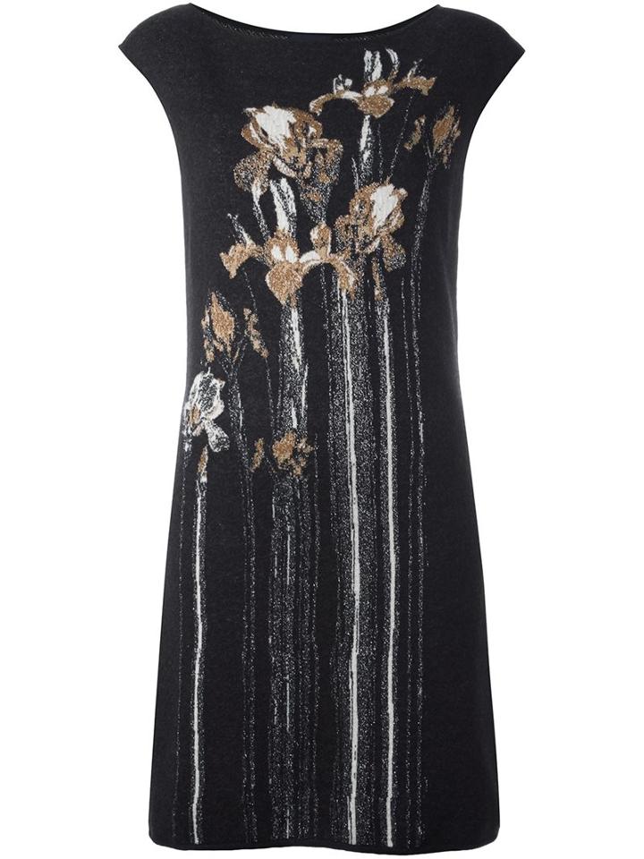 Cavalli Class Floral Intarsia Mini Dress, Women's, Size: 42, Grey, Polyamide/mohair/alpaca
