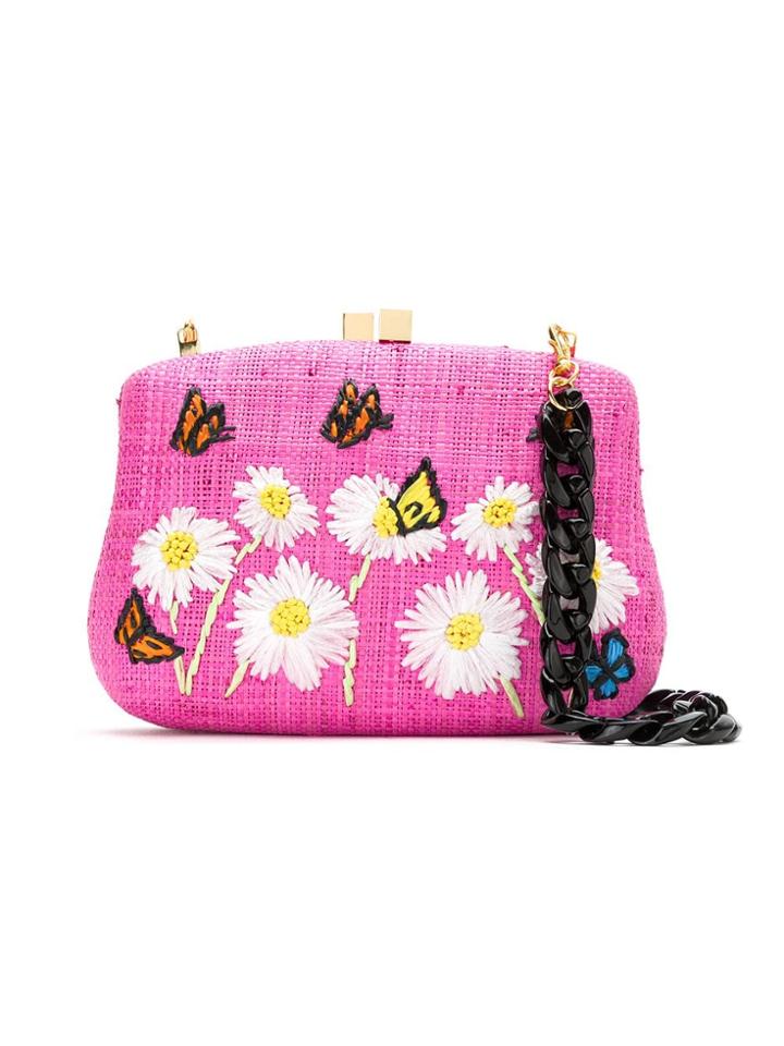 Serpui Embroidered Raffia Clutch - Pink