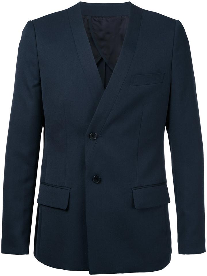 Yoshio Kubo - Collarless Jacket - Men - Polyester/rayon - 2, Blue, Polyester/rayon