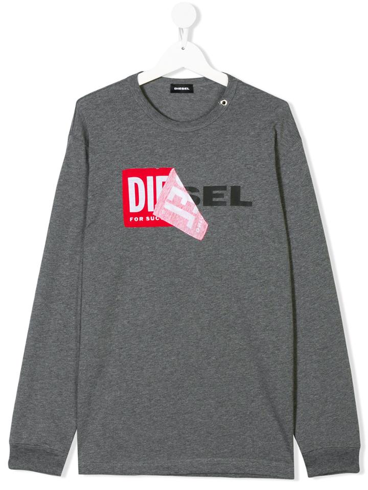Diesel Kids Teen Peeled Logo Print Sweatshirt - Grey