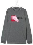 Diesel Kids Teen Peeled Logo Print Sweatshirt - Grey