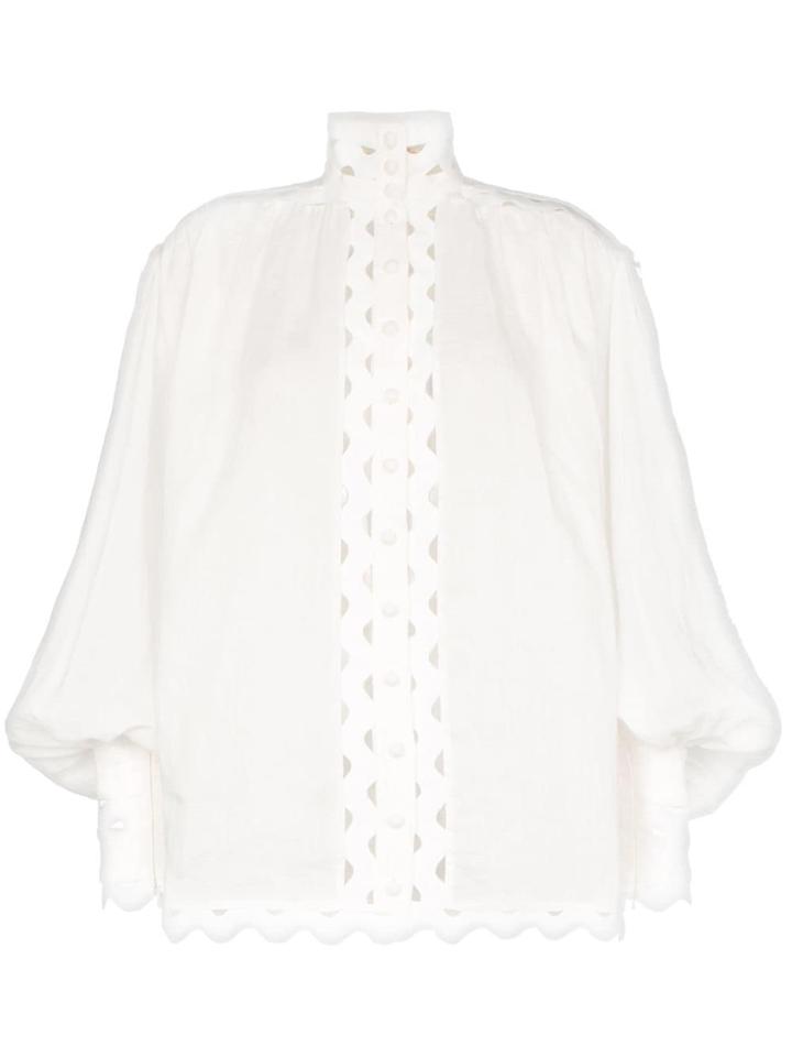 Zimmermann Ninety Six Wave Balloon Sleeve Ramie Linen-blend Shirt -