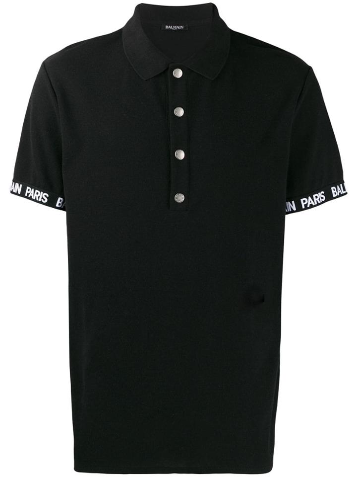 Balmain Logo Band Polo Shirt - Black