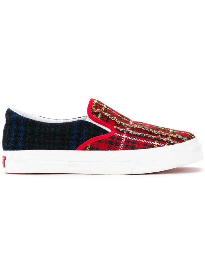 Coohem Coohem X Moonstar Tartan Check Jacquard Slip On Sneakers - Red