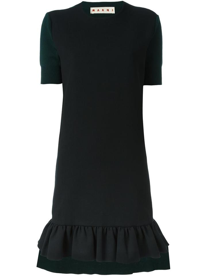 Marni Front Ruffle Hem Dress, Women's, Size: 40, Black, Cotton/polyamide/spandex/elastane/virgin Wool