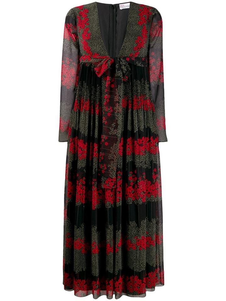 Red Valentino Plunge Floral Print Maxi Dress - Black