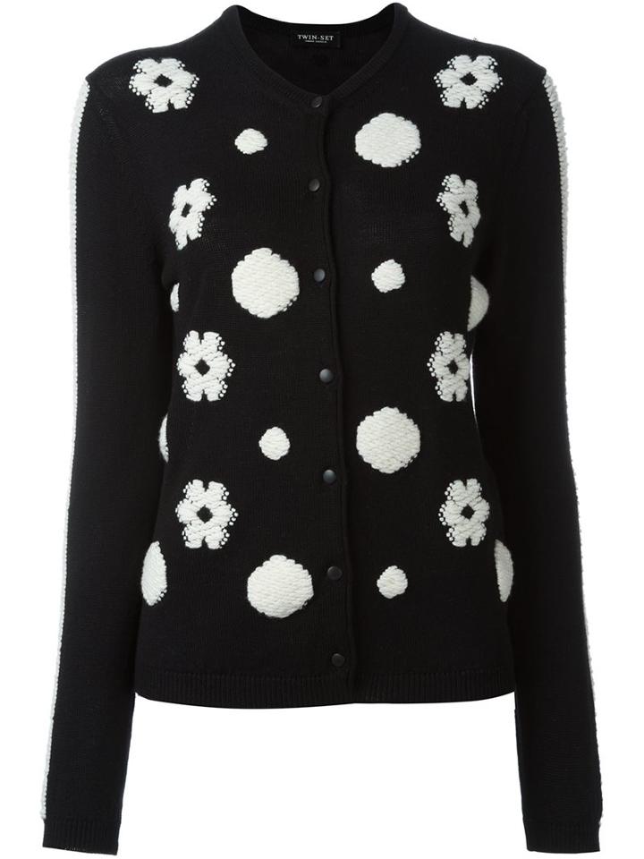 Twin-set Floral Motif Cardigan, Women's, Size: Large, Black, Polyamide/wool