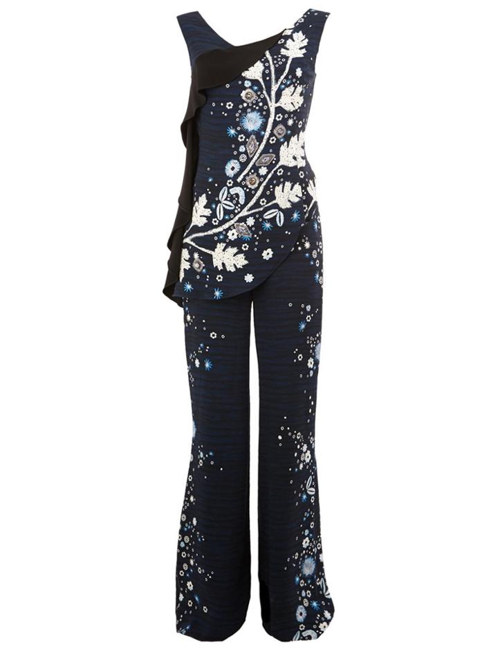 Peter Pilotto Ruffle Leaf Print Jumpsuit - Blue