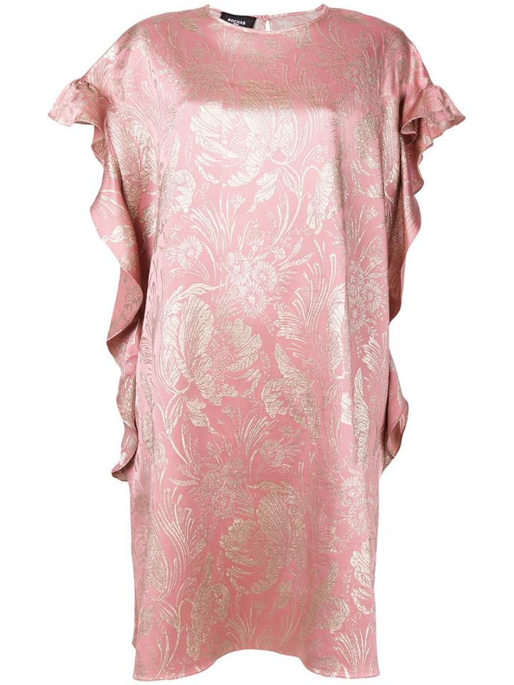 Rochas - Ruffled Floral Pattern Dress - Women - Silk/polyester/cupro - 42, Pink/purple, Silk/polyester/cupro