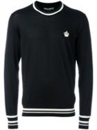 Dolce & Gabbana Embroidered Crown Jumper, Men's, Size: 54, Black, Virgin Wool