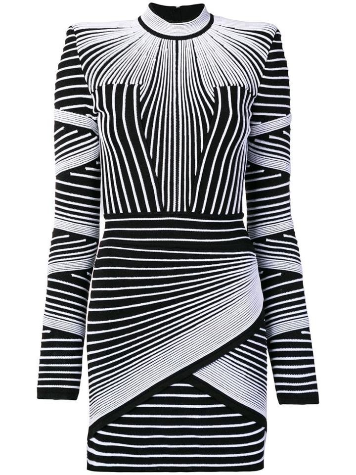 Balmain Geometric Long-sleeve Mini Dress - Black