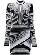 Balmain Geometric Long-sleeve Mini Dress - Black