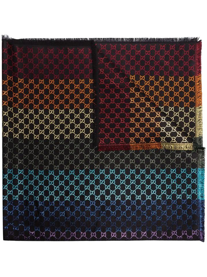 Gucci Black Rainbow Print Shimmer Scarf