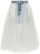 Unravel Project Reverse Cotton Denim Mini-skirt With Tutu - Blue
