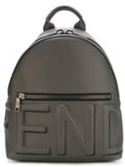Fendi Embossed Logo Backpack, Grey, Calf Leather/nylon