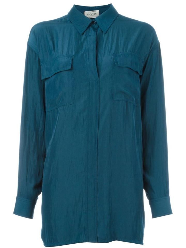 Lanvin Oversized Shirt, Women's, Size: 38, Blue, Polyester/mother Of Pearl