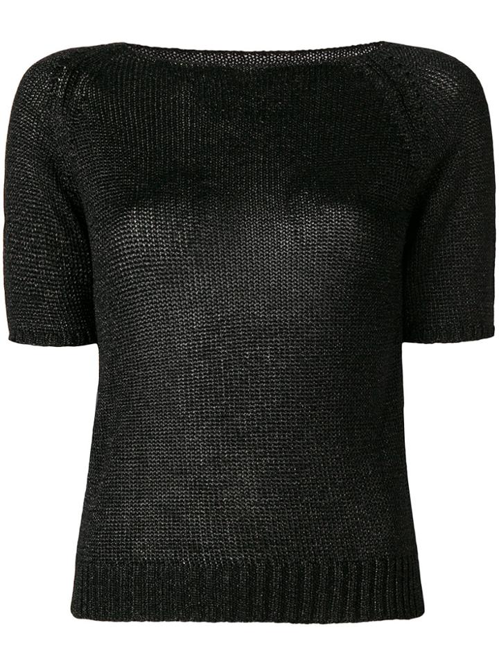Charlott Fitted Silhouette Knitted Top - Black