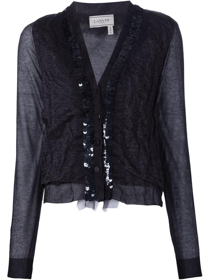 Lanvin Sheer Panel Cardigan, Women's, Size: Large, Blue, Cotton/polyamide