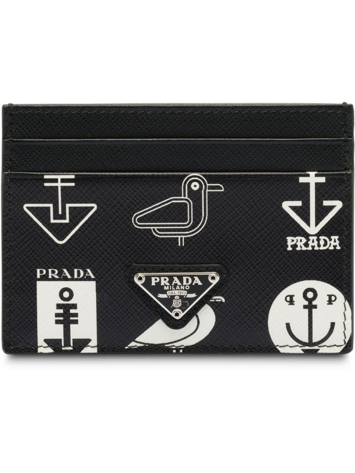 Prada Printed Saffiano Cardholder - Black