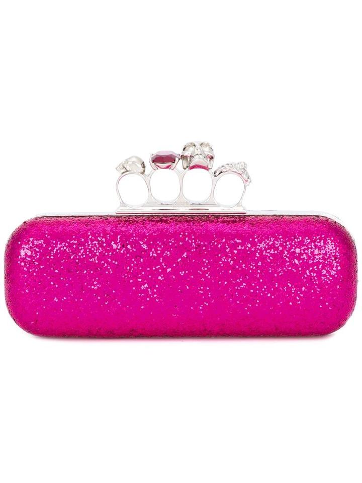 Alexander Mcqueen 'knuckle' Glitter Long Box Clutch, Women's, Pink/purple
