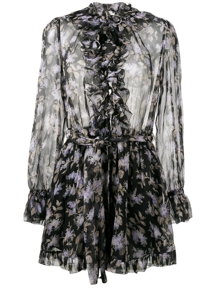 Zimmermann - Floral Print Playsuit - Women - Silk/polyester - 1, Women's, Black, Silk/polyester