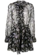 Zimmermann - Floral Print Playsuit - Women - Silk/polyester - 1, Women's, Black, Silk/polyester