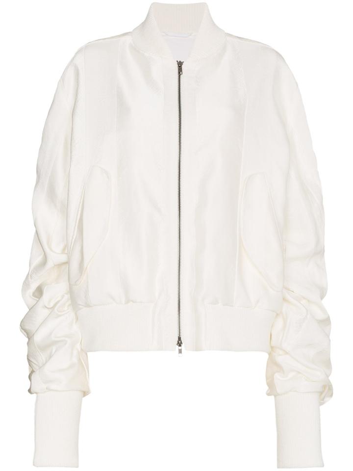 Ann Demeulemeester Ruched Cashmere Cotton-blend Bomber Jacket - White