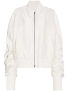 Ann Demeulemeester Ruched Cashmere Cotton-blend Bomber Jacket - White