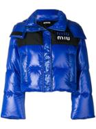 Miu Miu Cropped Hooded Puffer Jacket - Blue