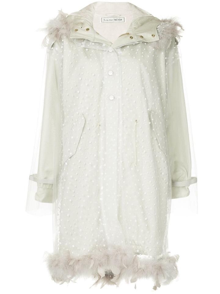 Tu Es Mon Trésor Feather Trim Tulle Fishtail Parka - White