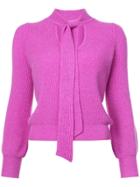 Co Neck-tied Fitted Sweater - Pink & Purple